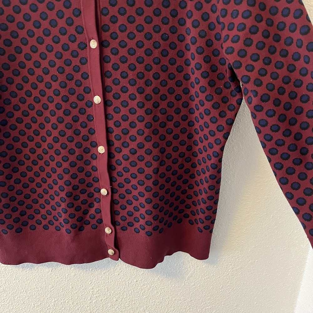 Ann Taylor Burgundy and Navy Polka Dot Cardigan - Picture 6 of 13